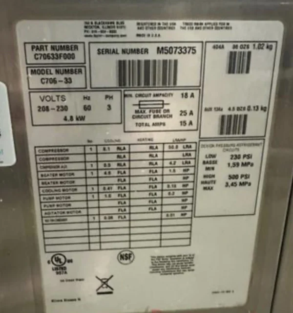 2015 TAYLOR AIR cooled 3 ph C706-33 soft serve - Image 5